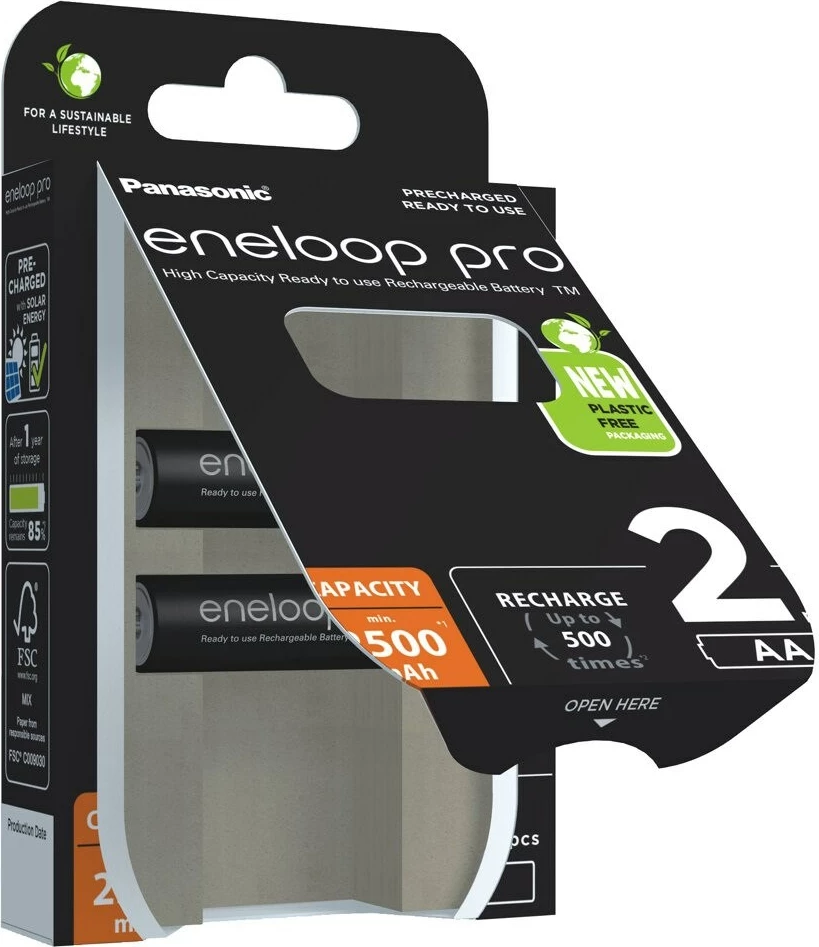 Bateri të rikarikueshme Panasonic Eneloop Pro AA 2500 mAh, 2 copë, Zezë