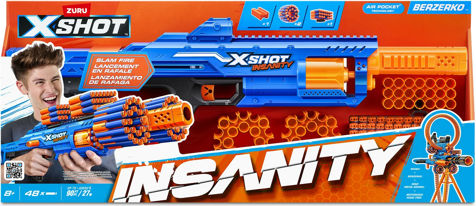 Blaster lodër ZURU XSHOT Insanity Berzerko, 48 shigjeta, blu/portokalli