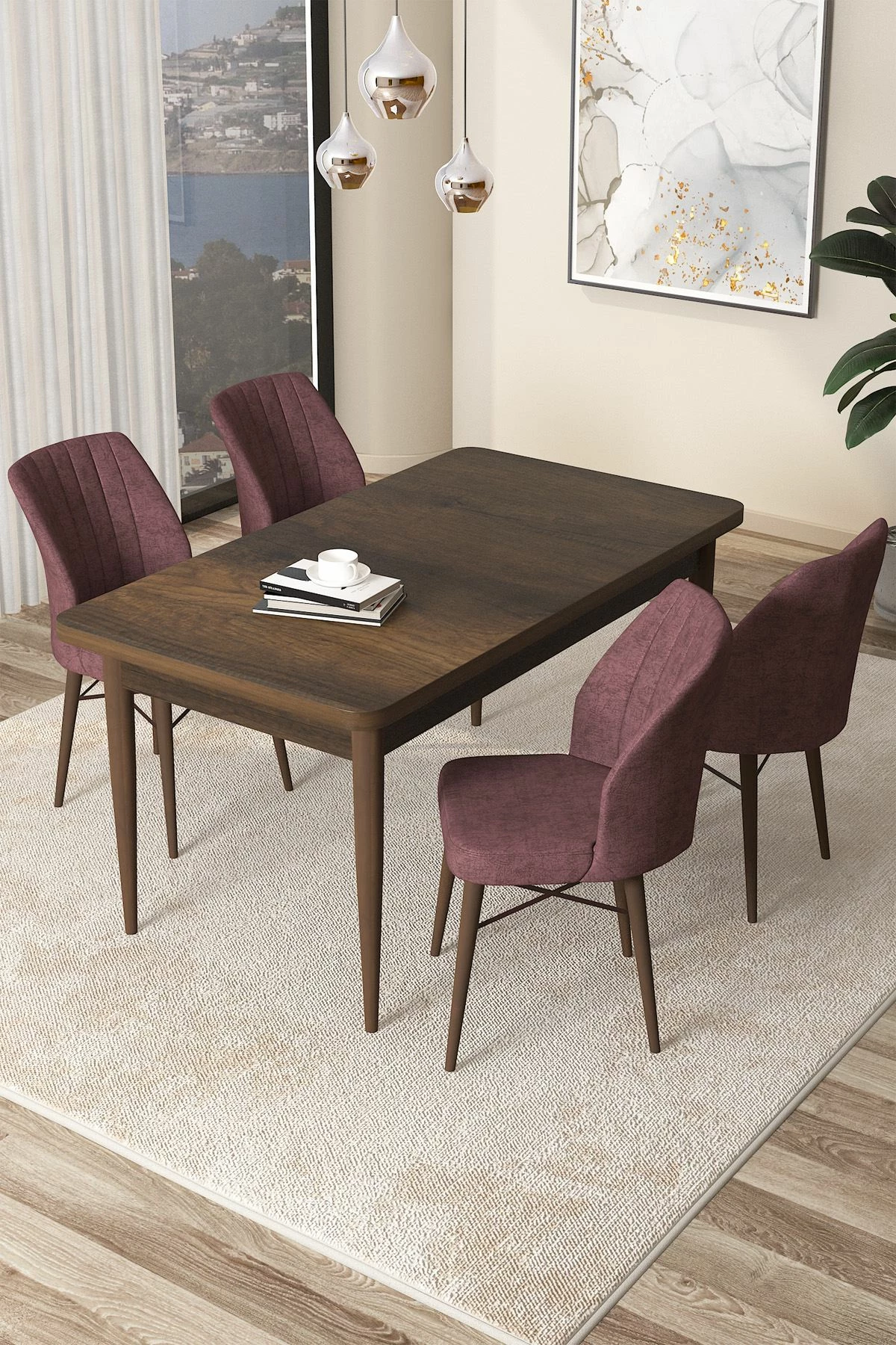 Tavolinë me karrige, 5 copë, Skye Decor, ngjyrë barok dhe dusty rose