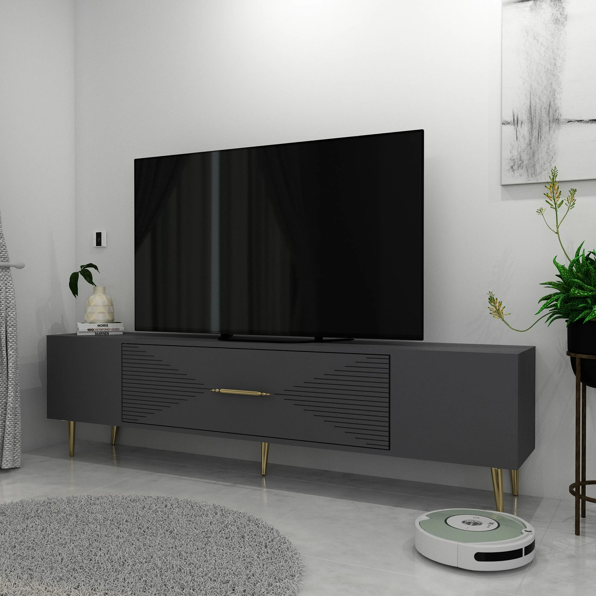 Komodë TV, Skye Decor, anthracite dhe ari, Dekol1
