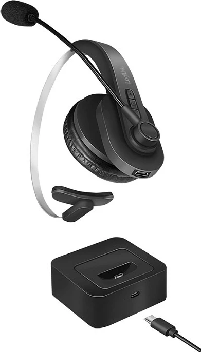 Kufje LogiLink BT0059, Bluetooth 5.0, mono, me bazë karikimi, të zeza