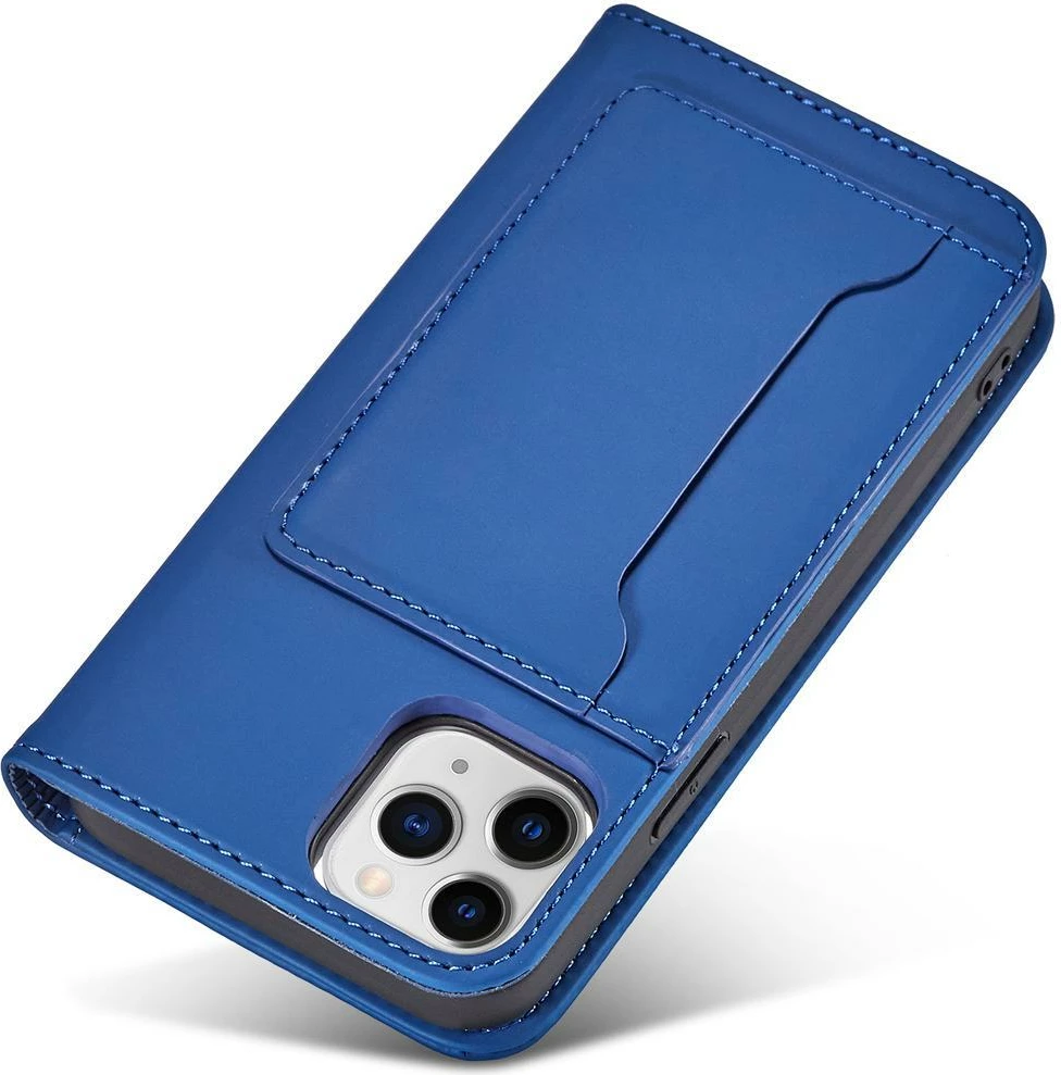 Mbështjellës Hurtel Magnet Card Case për iPhone 12, me xhepa për kartela, qëndrim, kaltër