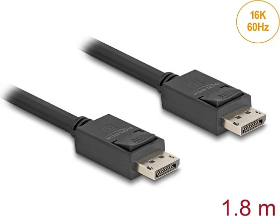 Kabllo DisplayPort DeLOCK 81175, 1.8 m, DP 2.1, 80 Gbit/s, 240 Hz, e zezë