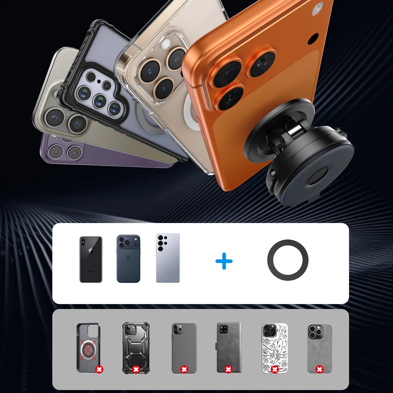 Mbajtëse magnetike për celular Joyroom JR-ZS510 me kupë thithëse për xham/pult, e zezë