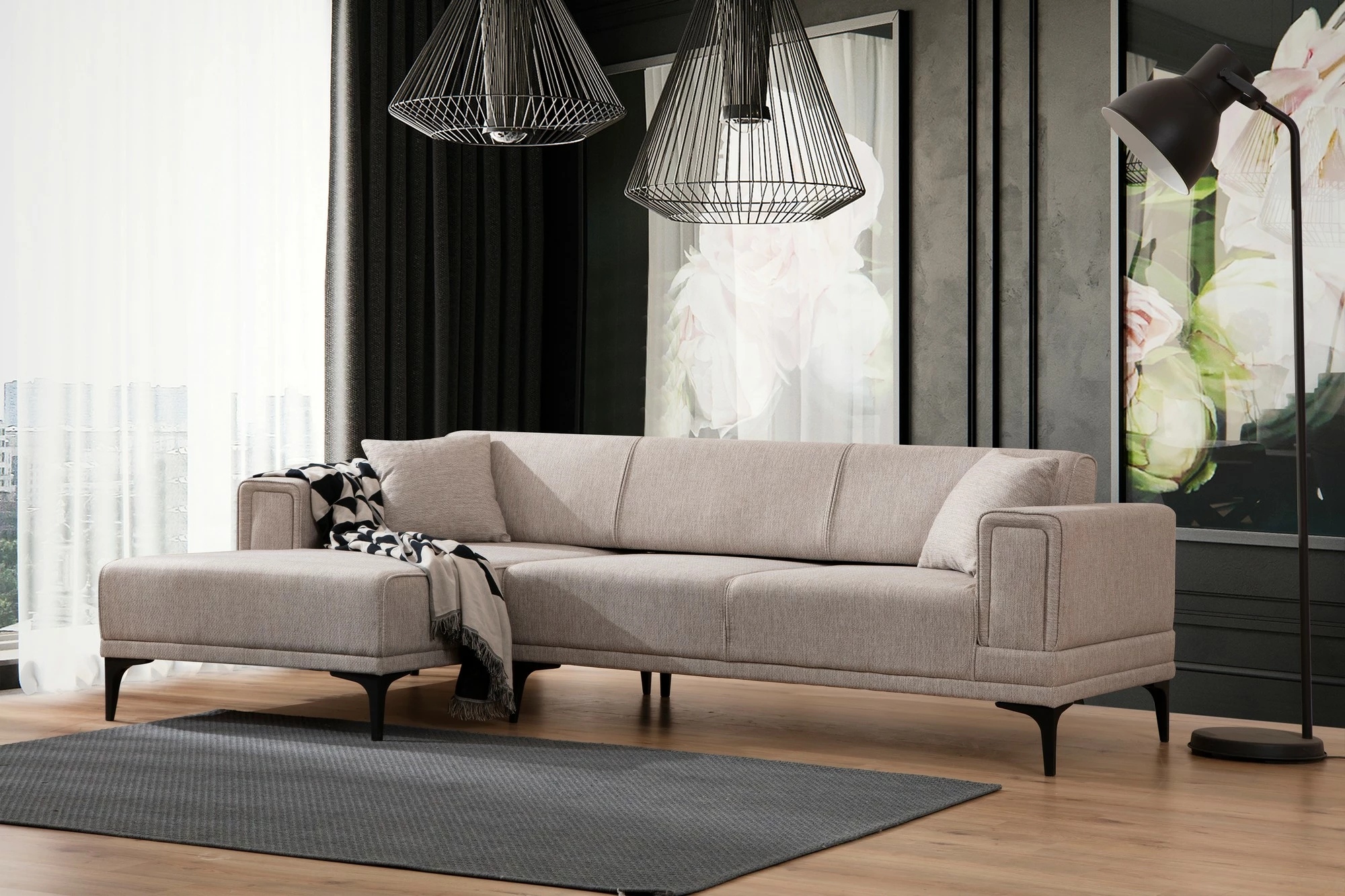 Kënd-sofë shtrat Atelier del Sofa, Horizon majtas, ngjyrë kafe e çelët