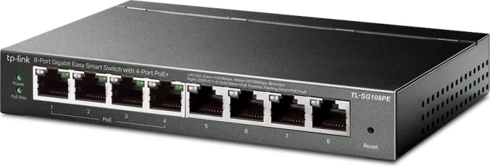 Switch TP-Link TL-SG108PE 8-port Gigabit Easy Smart Managed me PoE+ (4 porta, 53W), i zi
