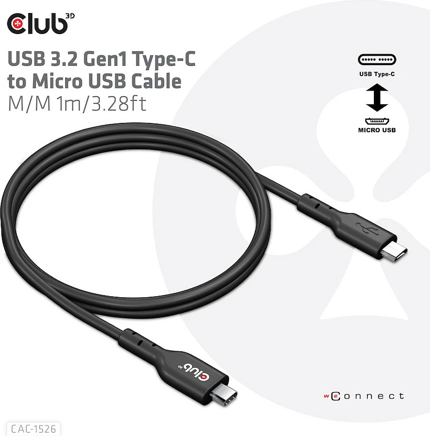 Kabllo USB Club3D USB-C në Micro-USB B 1m, e zezë