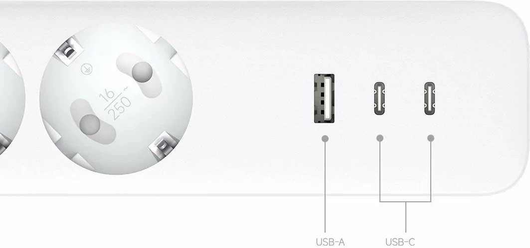 Zgjatues rryme Xiaomi XMCXB01EU 20W, 3 priza, 2x USB-C + 1x USB-A, kabllo 1.4 m, i bardhë