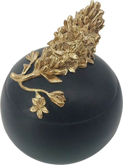 Kuti dekorative BLOOM BOX, 10x10x10 cm, polirezine, e zezë me të artë