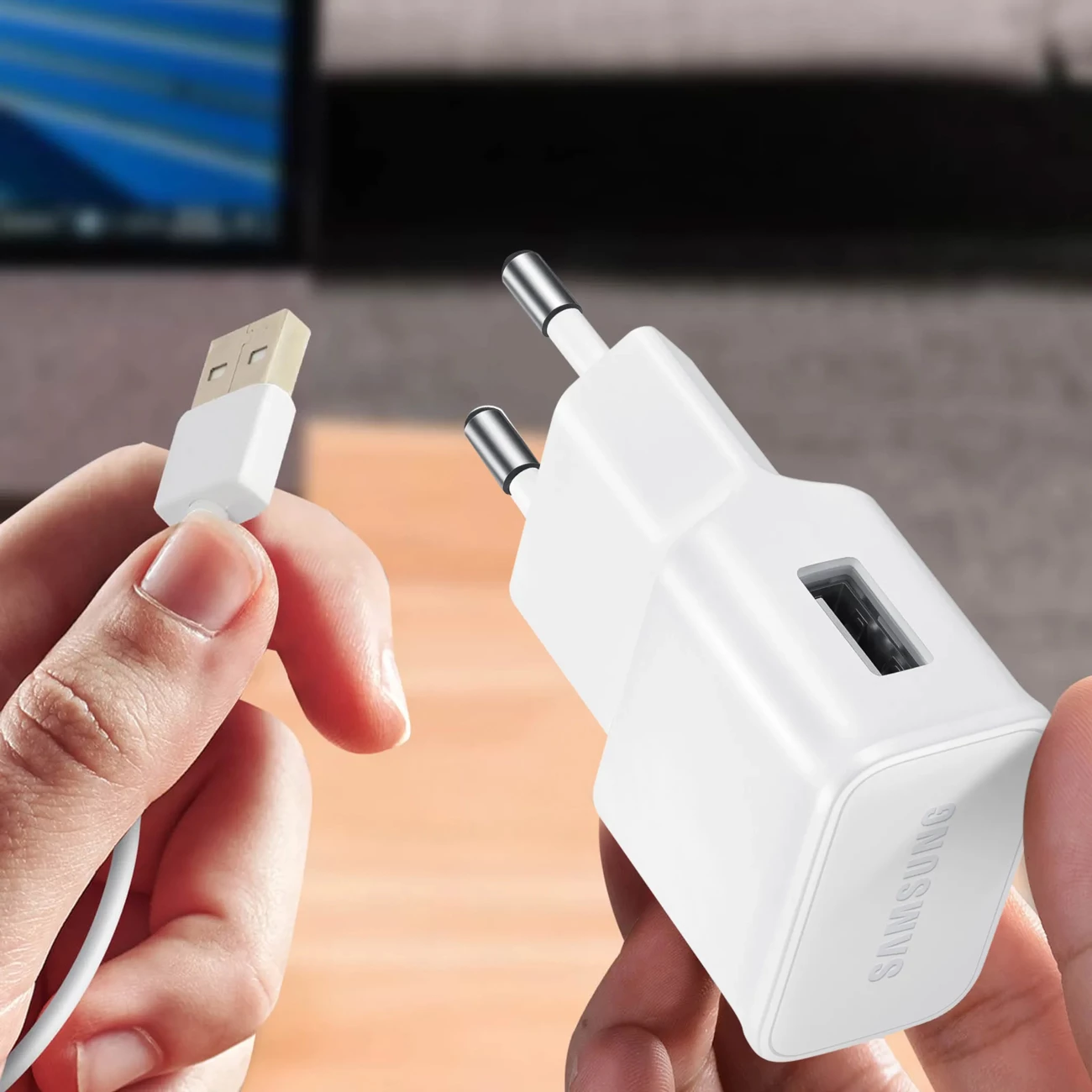 Karikues muri Samsung EP-TA200EWE me kabllo USB-A në USB-C 1m, 15W, Bardhë