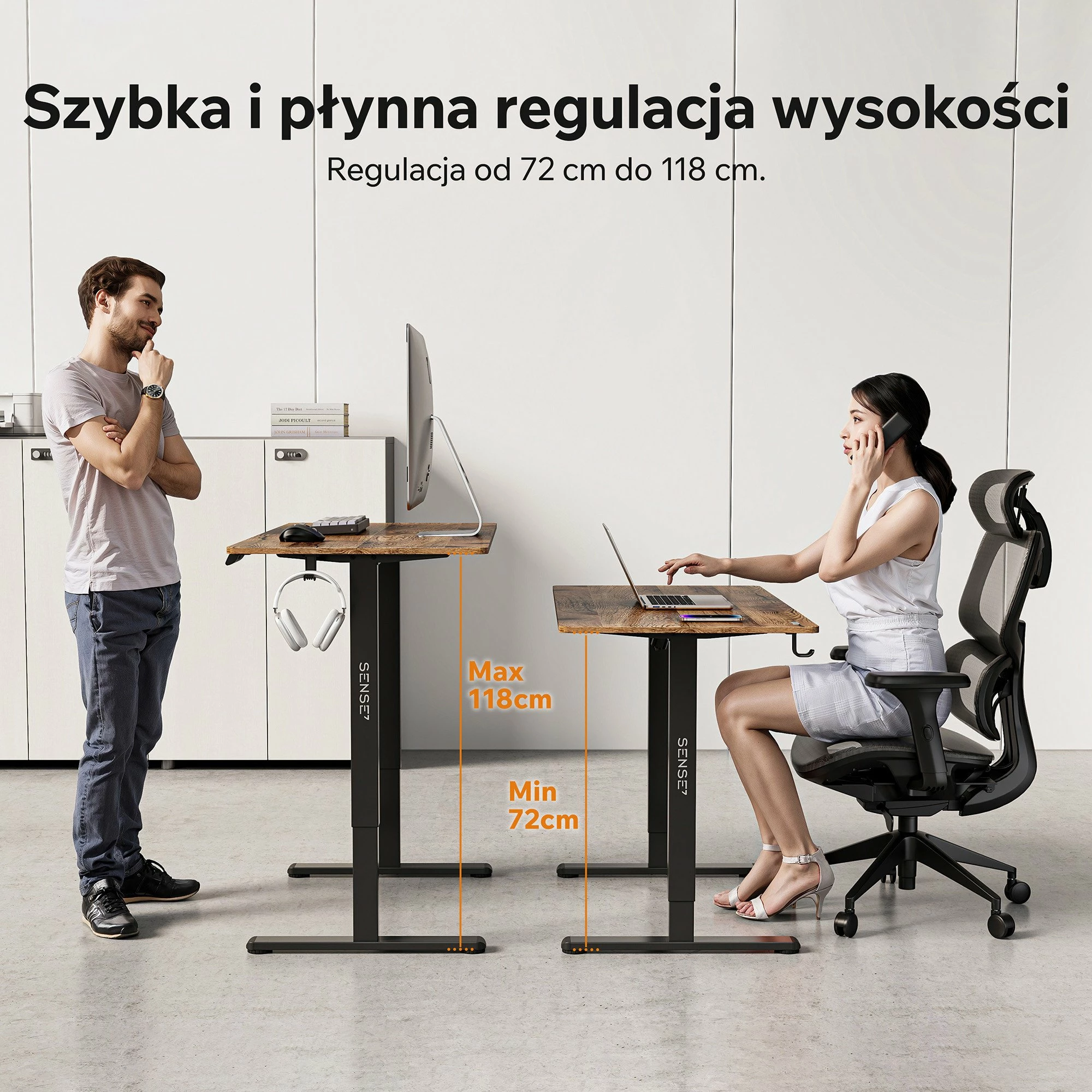 Tavolinë elektrike SENSE7 NOJO LIGHT 120x60 cm, rregullim lartësie 72-118 cm, kafe e errët