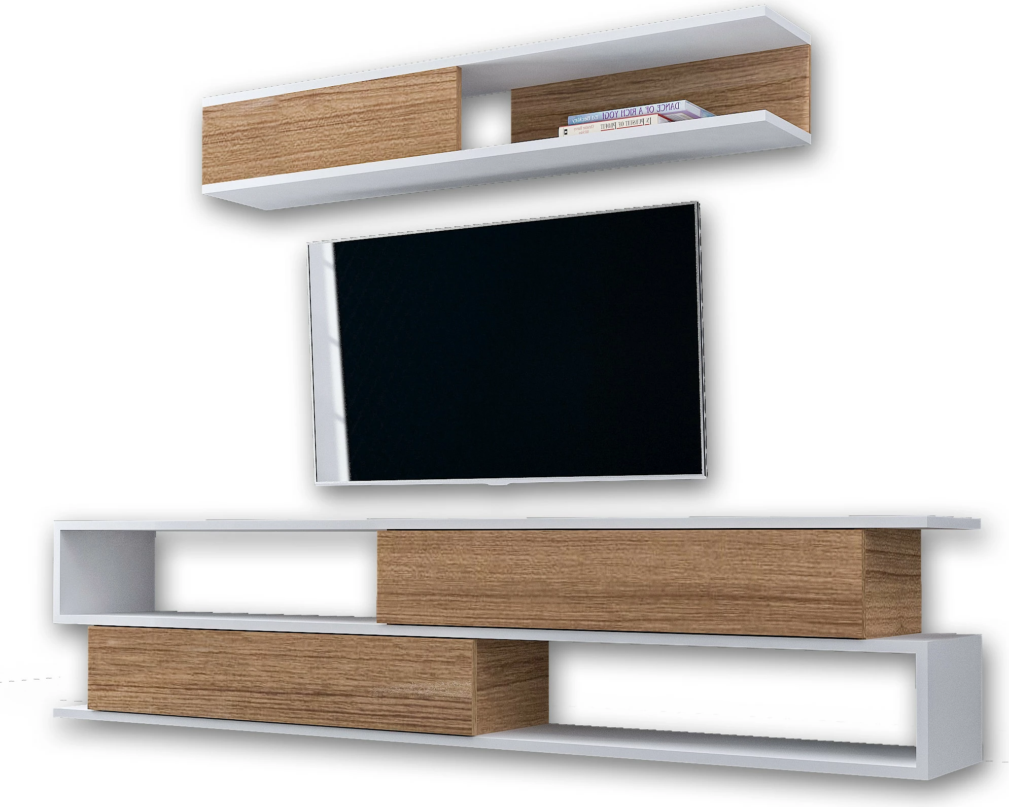 Komodë TV Hanah Home, Sims, e bardhë dhe teak