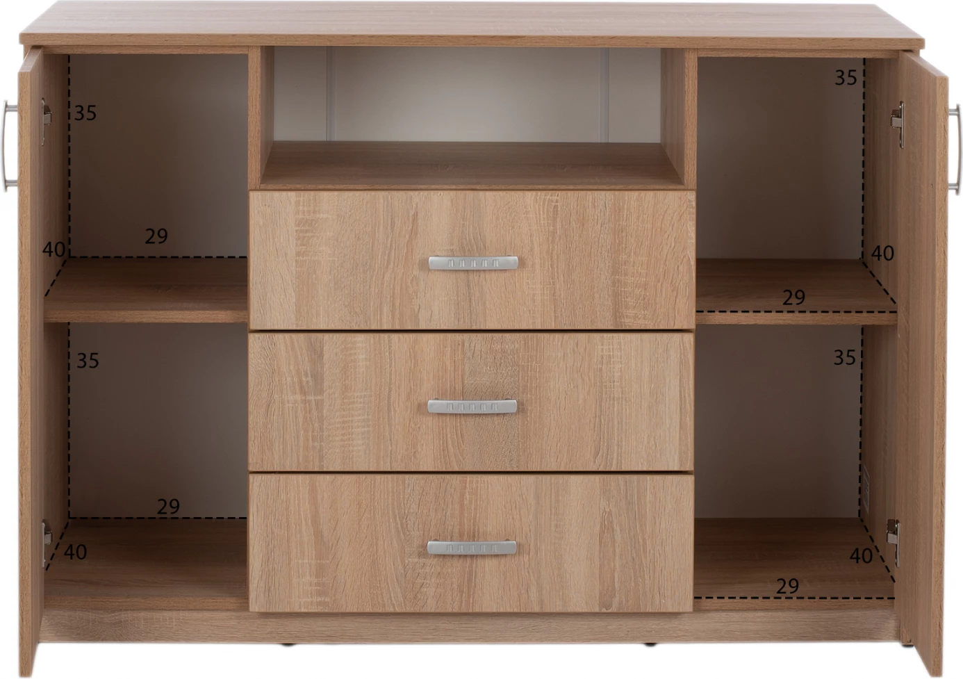 Bufe me 2 kabinete dhe 3 sirtarë, ngjyrë lisi, FH2430, 120x45x85 cm