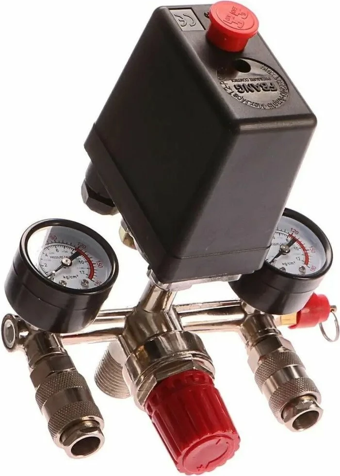 Ndërprerës presioni për kompresor Geko G80306 (135), 230V, rregullim 2-12 bar, me 2 manometra