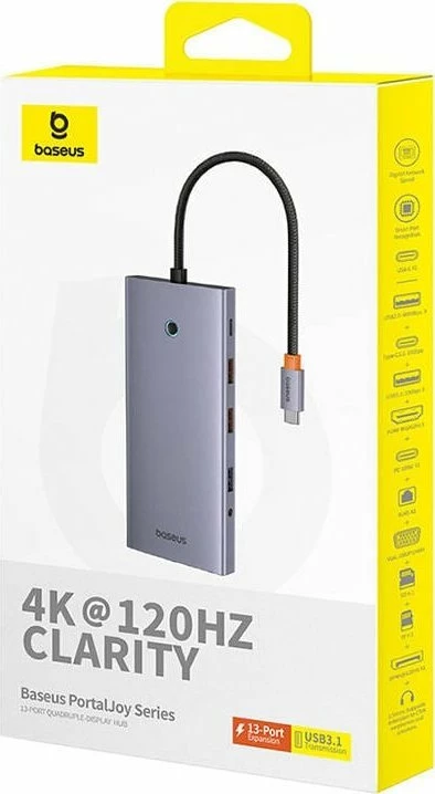 Docking station Baseus PortalJoy Series BS-OH119 13n1 USB-C PD 100W 8K DP 2x HDMI VGA LAN SD/microSD, gri