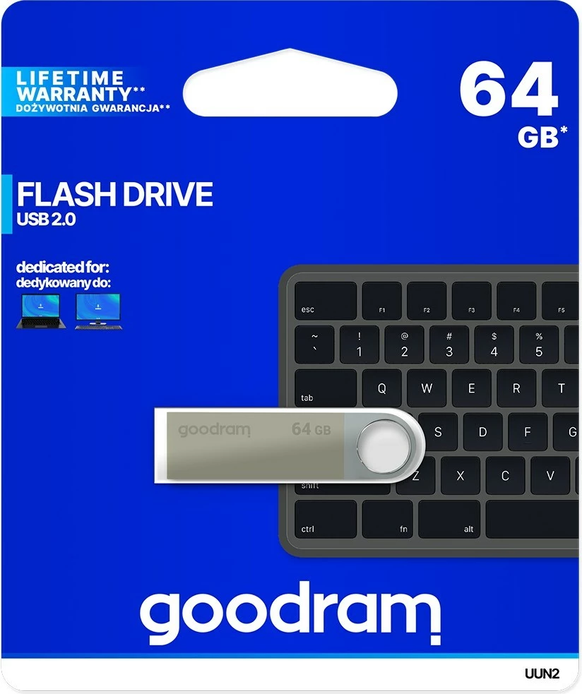 USB flash drive Goodram UUN2, 64 GB, USB 2.0, Silver