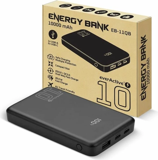 Powerbank everActive EB-11QB, 10000mAh, e zezë