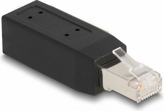 Adapter RJ45 DeLOCK Cat.5e në terminal block 90°, zi/jeshil