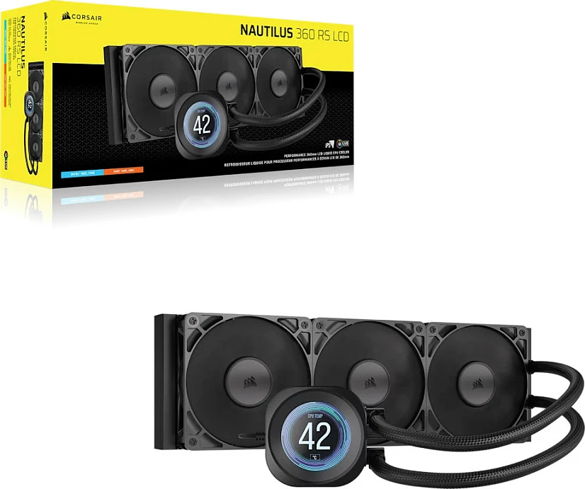 Ftohës uji AiO Corsair Nautilus 360 RS LCD, 360mm, PWM, LGA1700/1851, AM4/AM5, i zi