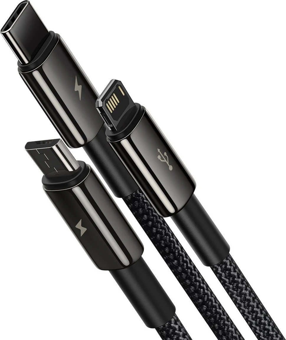 Kabllo karikuese Baseus Tungsten Gold 3in1, 3x1, 3.5A, 1.5m, e zezë