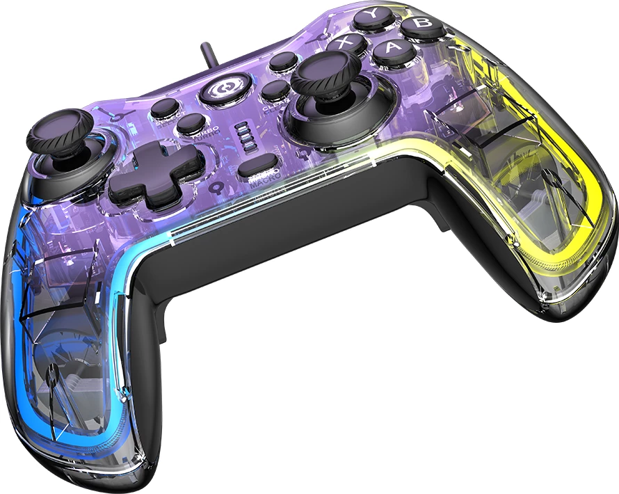 Gamepad CANYON Brighter GP-02, wired USB-C 2 m, RGB, 22 butona, 12 programueshëm, Crystal (transparent)