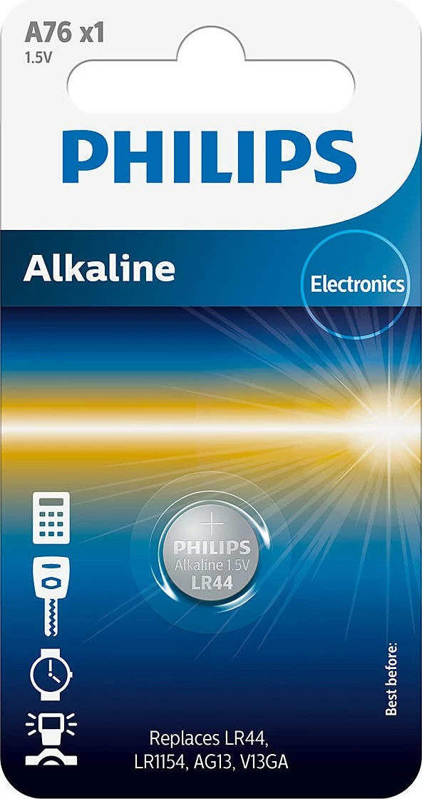 Bateri butoni Philips LR44/A76 1.5V alkaline, 1 copë