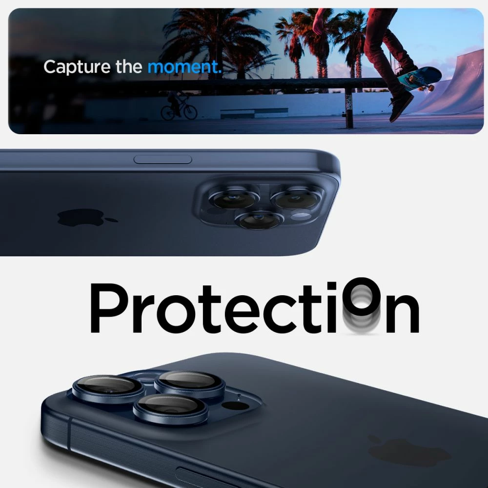 Mbrojtës xhami për kamerë Spigen Optik.tR EZ Fit, për iPhone 14 Pro / Pro Max / 15 Pro / Pro Max, Titanium Blue, 2 copë