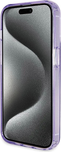 Mbështjellës Guess Ring Stand Script Glitter MagSafe për iPhone 14 Pro Max, vjollcë