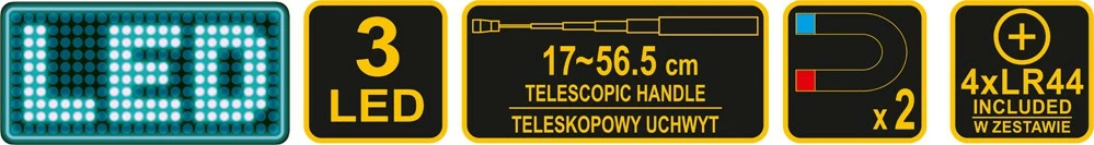 Kapës magnetik teleskopik Vorel 78405, 3 LED, 170-565mm, i zi