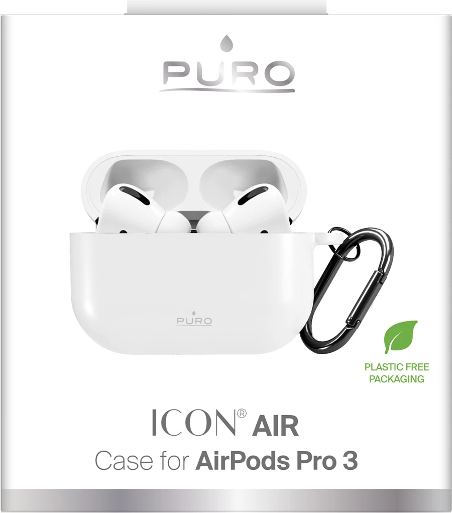Mbështjellës silikoni Puro Icon për AirPods Pro 3, me karabinë, i bardhë