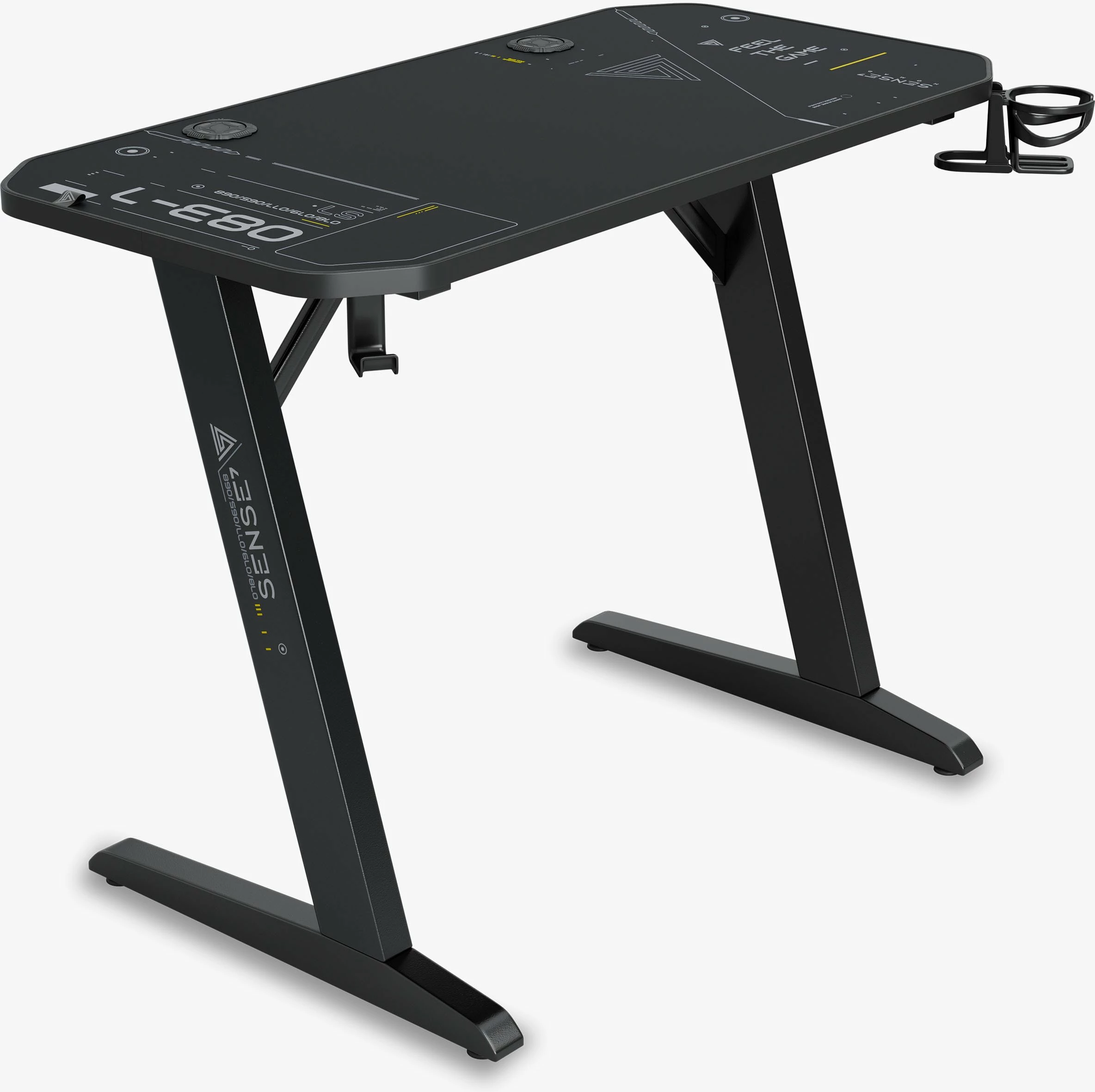 Biurko gaming SENSE7 Nomad Cybernetic 100×50 cm, me mbajtëse kufjesh/filxhani dhe menaxhim kabllosh, e zezë
