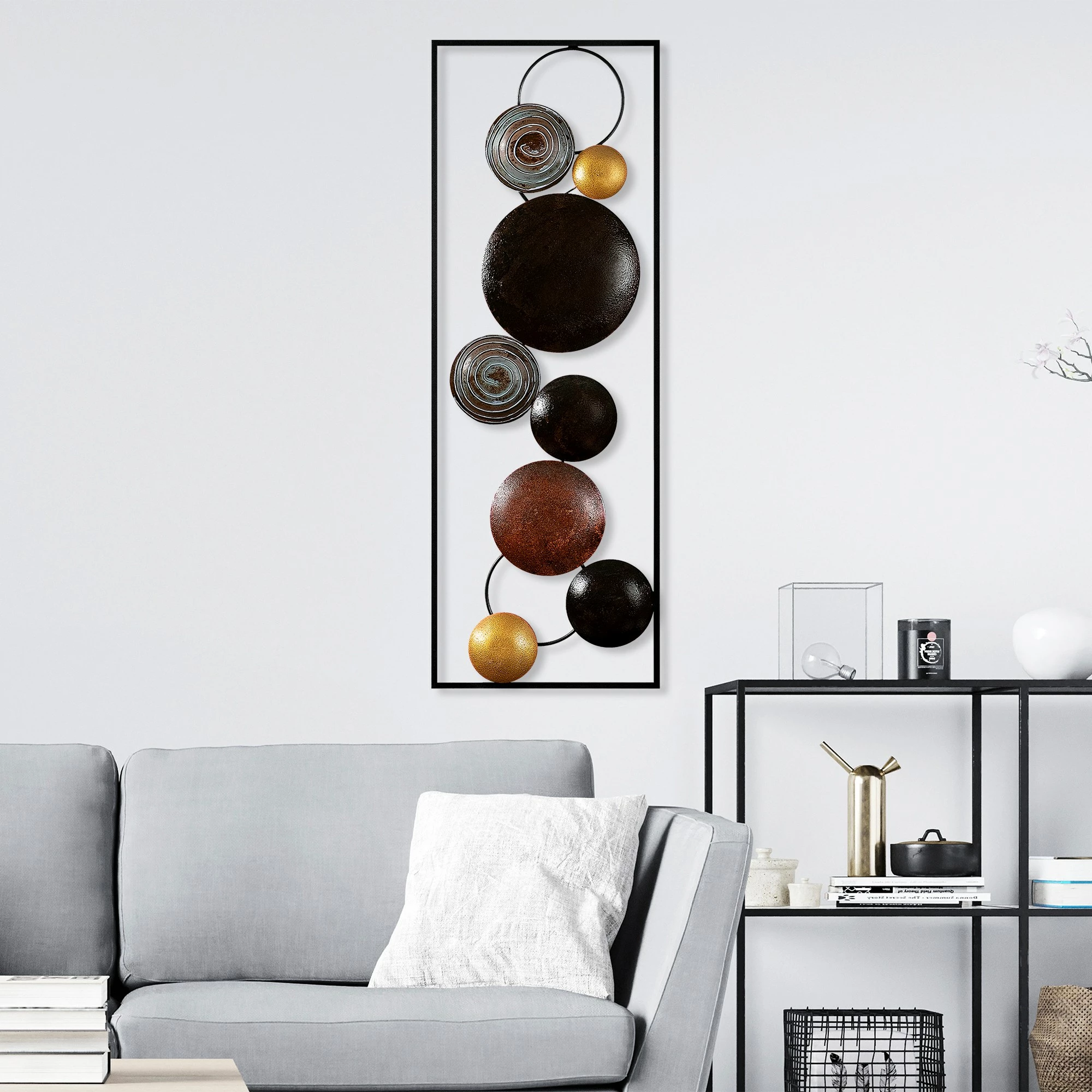 Aksesor dekorativ metalik për mur Wallity, teksturë, shumëngjyrësh, 32x90x4cm