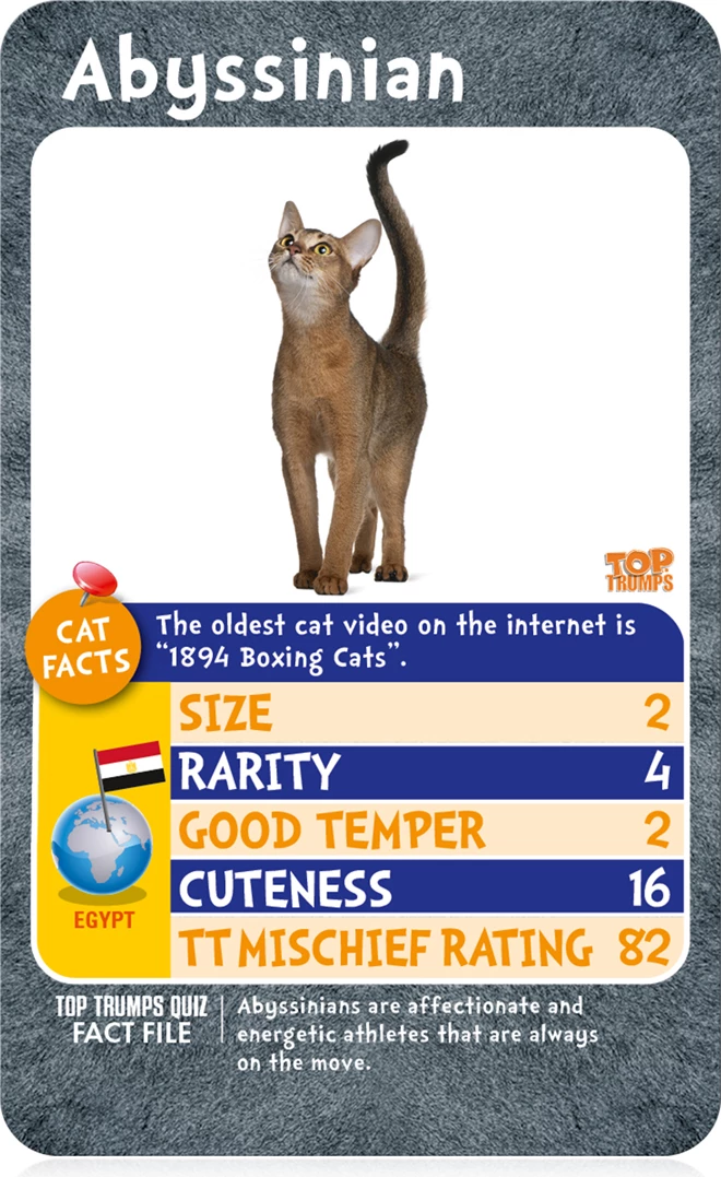 Cats - Who is the Most Mischievous? Top Trump Card Game