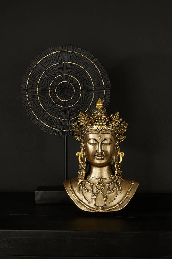 Dekor Totem TUISI, polirezine, ngjyrë e zezë dhe ari, 26x8x43cm