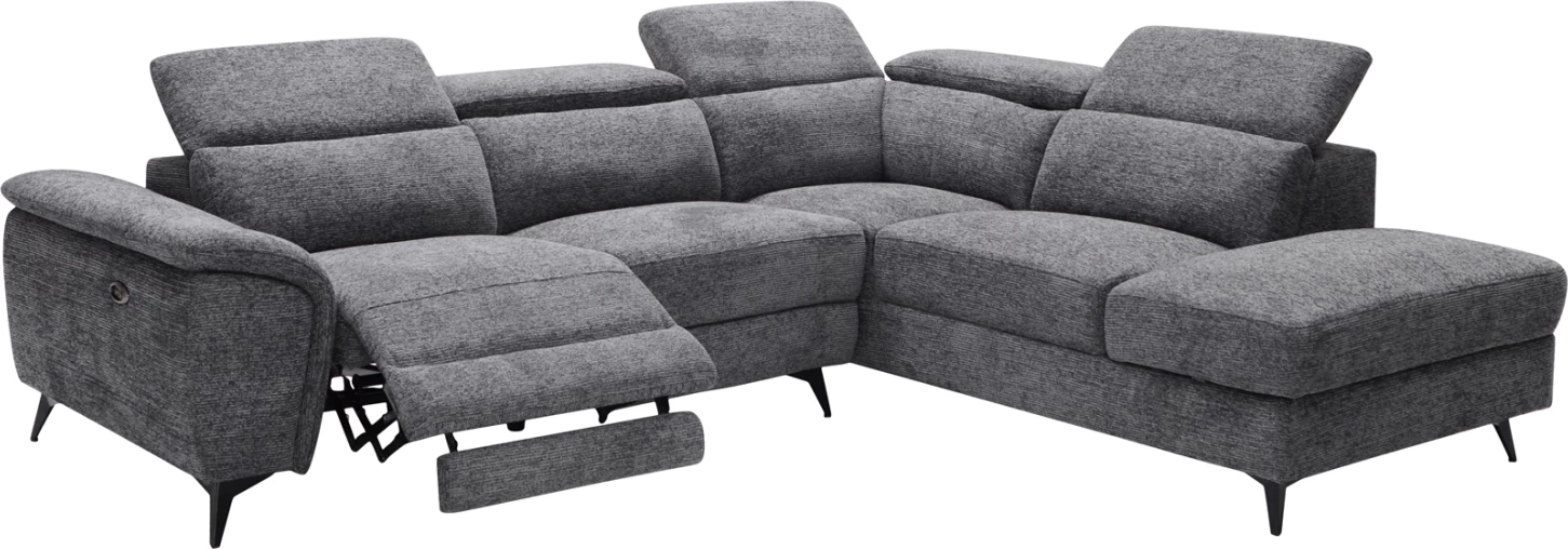 Këndare e djathtë RESTRO me recliner elektrik dhe hapësirë për depo, material gri, 284x224x76cm
