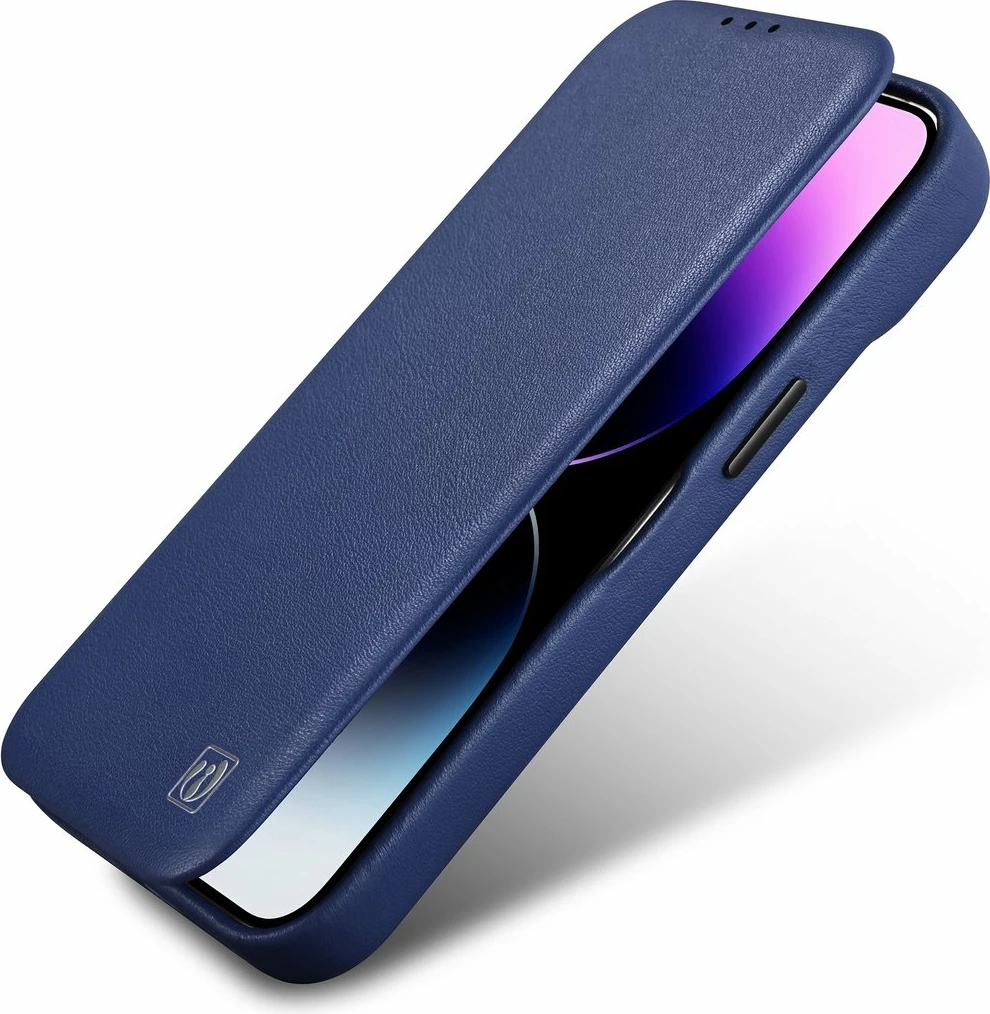 Mbështjellës iCarer CE Premium lëkurë, për iPhone 14 Plus, MagSafe, Kaltër