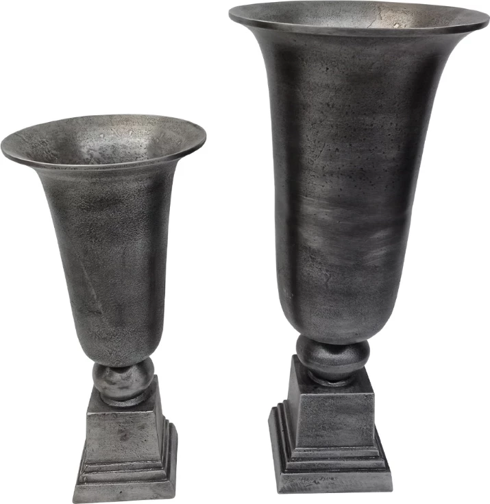 Set vazo DEVI, 2 copë, alumin, ngjyrë argjendi antike, 24x24x50