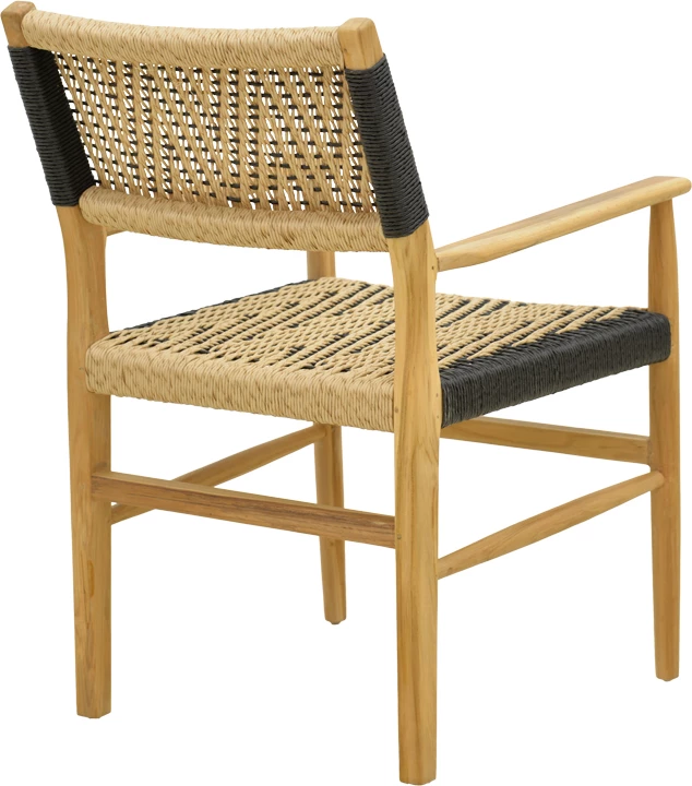 Karrige me krahë Fermilo, skelet druri teak, litar PE, ngjyrë natyrale-e zezë, 55x67x86cm