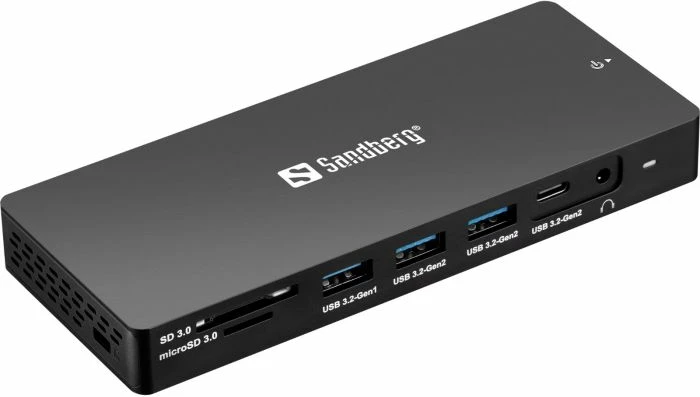 Docking station USB-C Sandberg 136-61, 13-në-1, PD 100W, 10Gbps, 2x HDMI + DP 4K@60Hz, RJ45 1Gbps, alumini, e zezë