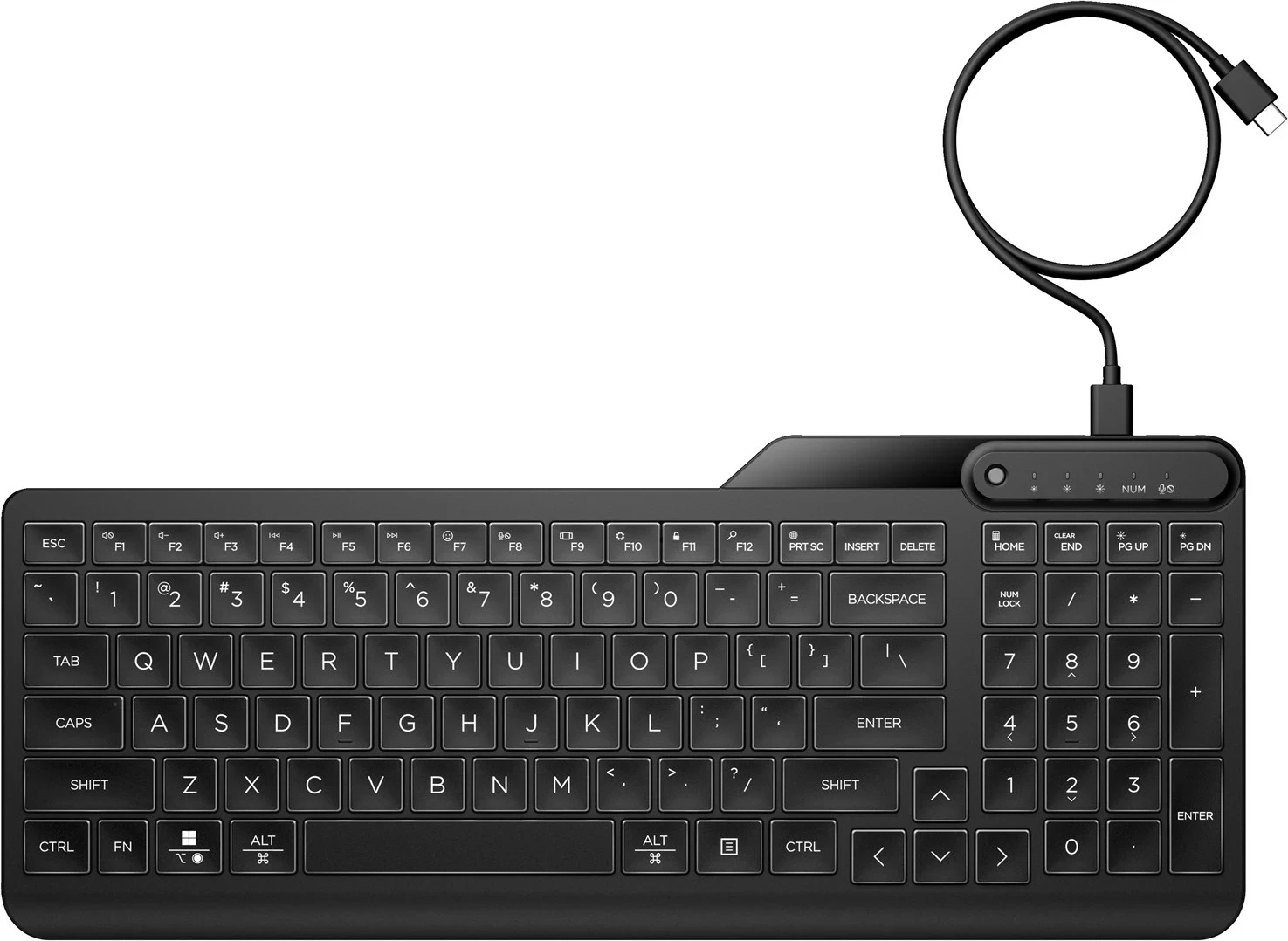 Tastierë HP 405 Multi-Device me ndriçim, me kabllo, USB Type-C, e zezë
