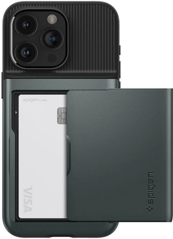 Mbështjellës Spigen Slim Armor CS për iPhone 15 Pro, e gjelbër e errët