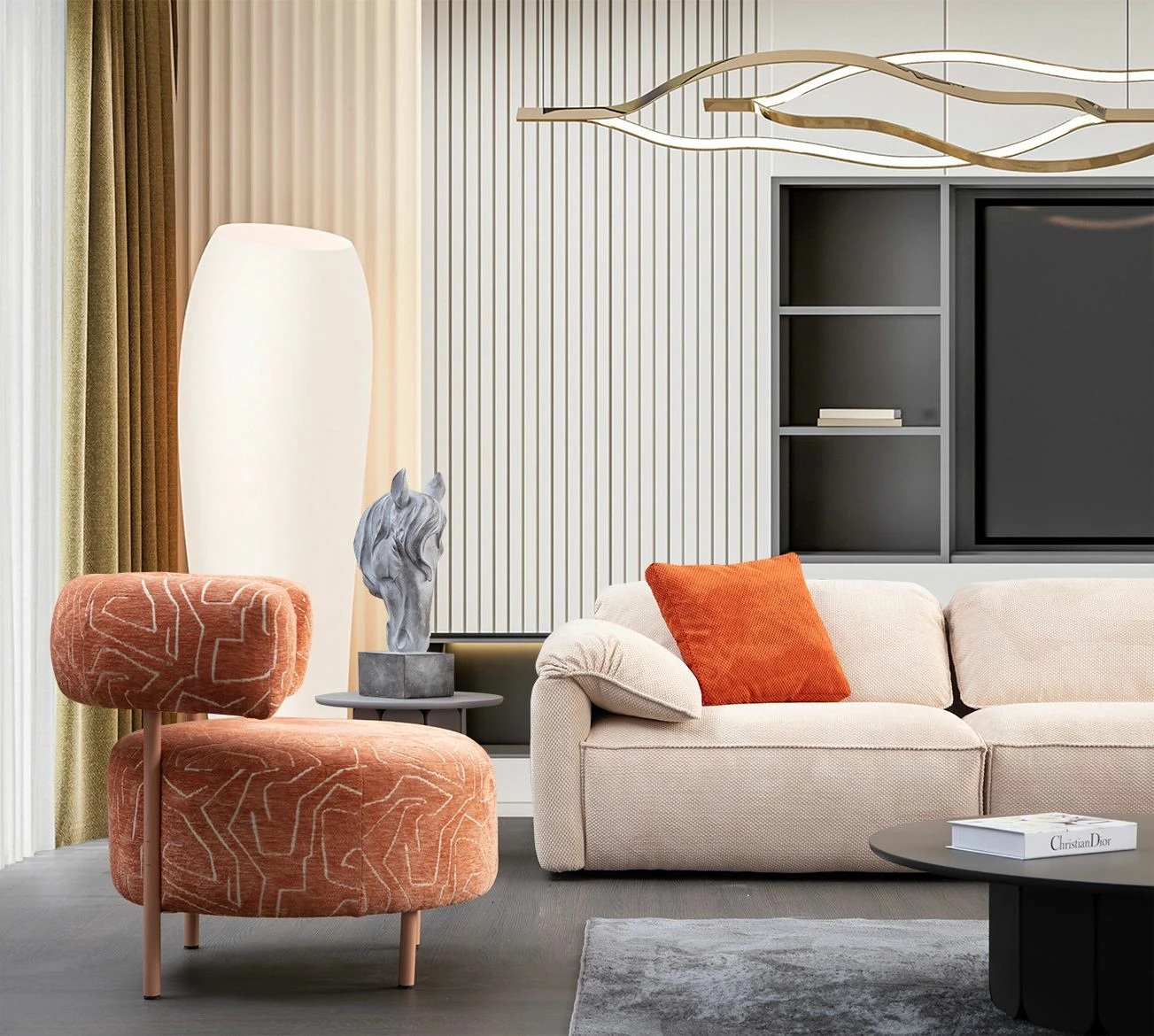 Këndare Flamingo, krem, Atelier del Sofa, 335x170x105x80cm