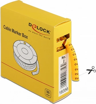 Shenjues kabllosh DeLOCK Cable Marker Box No. 2, për kabllo 4–5 mm, 500 copë, e verdhë