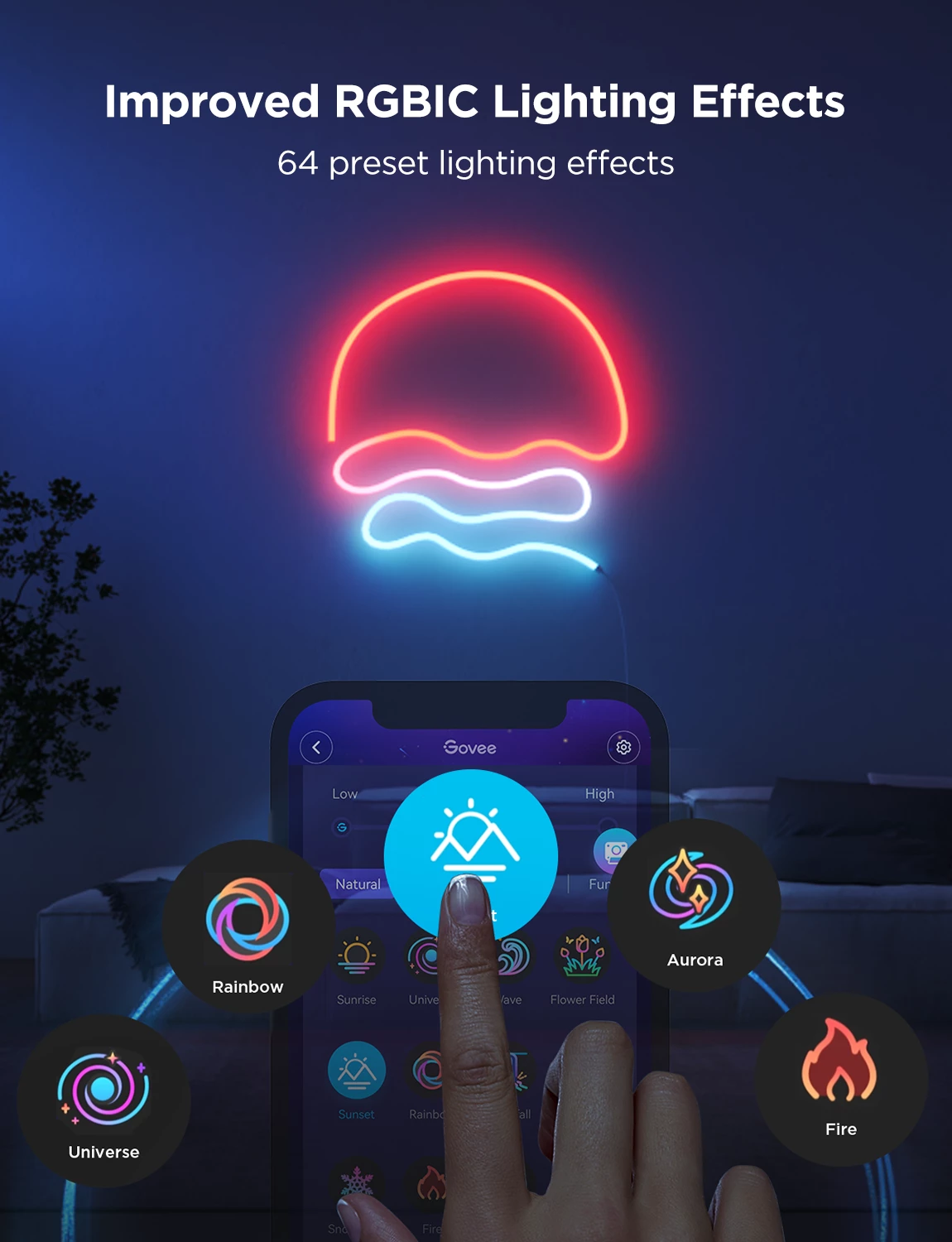 Shirit LED neon Govee Neon Rope Light 2S H61D4-W 4m RGBIC Bluetooth, i bardhë