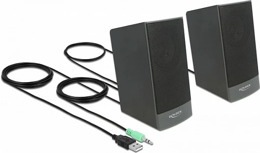 Altoparlantë DeLOCK Stereo 2.0, 3W RMS, USB + 3.5mm, të zinj