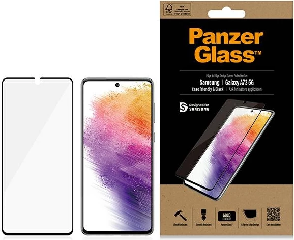 Xham i temperuar PanzerGlass për Samsung Galaxy A73, me kornizë të zezë