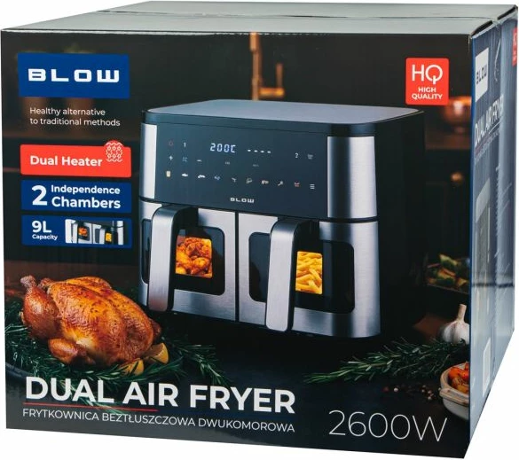 fryer me ajër të nxehtë BLOW 2500W 9L, dy dhoma, e zezë/inoks