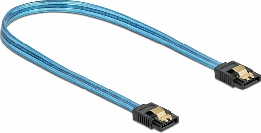 Kabllo SATA III DeLOCK 0.5 m, 6 Gb/s, 7-pin Male/Male, efekt UV glow, blu