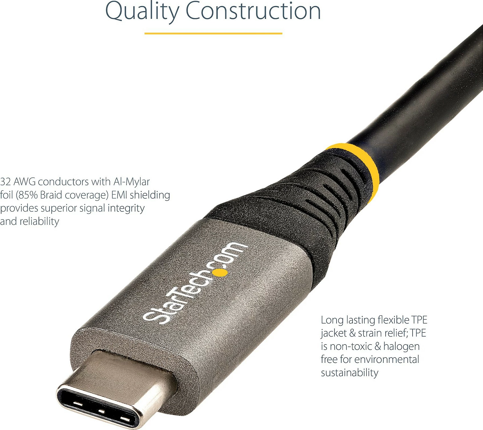 Kabllo USB-C StarTech USB31CCV50CM, 0.5m, 10Gbps, PD 100W (5A), DP Alt Mode, gri/zezë