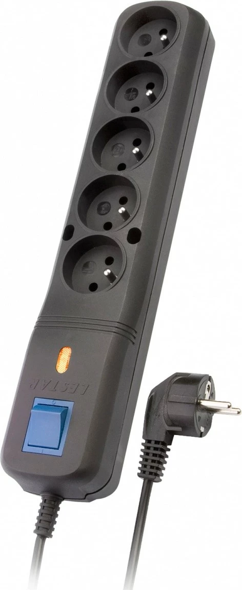 Kasë Lestar LV-530W me mbrojtje nga rryma, 5 prizë, 5.0m, e zezë